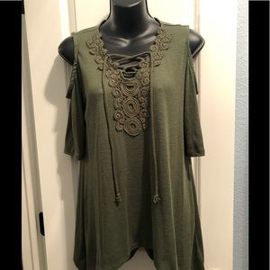 New Olive green cold shoulder top